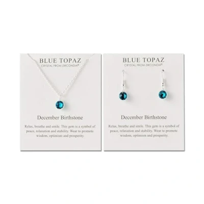 Afbeelding van Philip Jones December (blauwe topaas) geboortesteen ketting en oorbellen set gemaakt met zirkondia® kristallen, kristal, Zirkonia