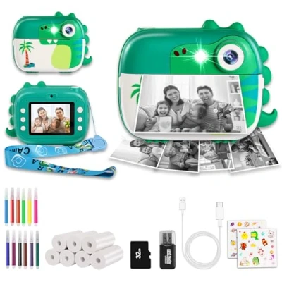 Afbeelding van ARNSSIEN Instantcamera voor kinderen, 1080P kindercamera met 7 rollen afdrukpapier, kerstverjaardagscadeaus 3 12 jarige jongens meisjes