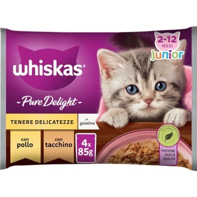 Afbeelding van Whiskas Pure Delight natvoer voor katten, jongens, vogelkeuze in gelei, zakje van 13 x 4 85 g