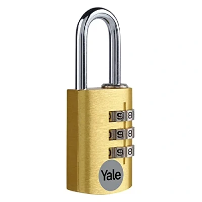 Afbeelding van Yale YE3CB/20/121/1/GO Standaardbeveiliging 20 mm aluminium combinatie hangslot goud open stalen beugel 3 cijfers combinatieslot