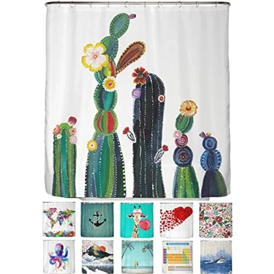 Afbeelding van arteneur® Cactusbloemen Anti schimmel douchegordijn, 180 x 200 cm, gerecycled, met Oeko Tex standaard 100, verzwaarde zoom, ondoorzichtig, waterdicht, wasbaar, 12 ringen en e book (mogelijk niet