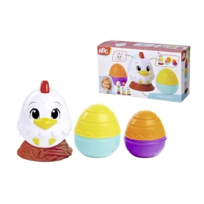 Afbeelding van Simba 104010184 ABC stapelkippen/Roly poly kip met eieren om te stapelen/in elkaar steken/nestbasis voor grip / 11 cm 12 maanden +