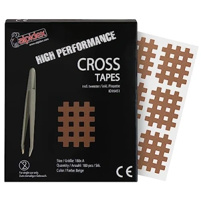 Afbeelding van ALPIDEX Cross Tape Rasterpleisters Inklusief Pinzette Verschillende Maten Hoeveelheden Roosterpleister, Kleur:beige, Aantal stuks:180 stuks maat A