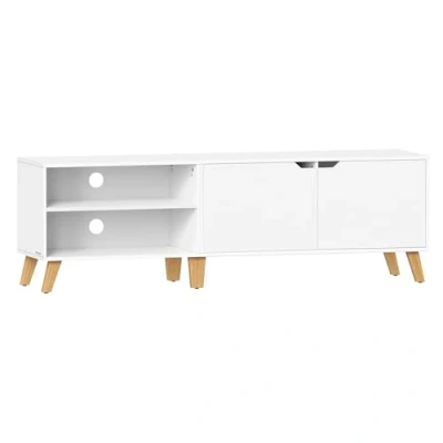 Afbeelding van VASAGLE TV meubel, meubel met 2 deuren, 160 cm lang, plank voor tv&#039;s tot 65 inch, verstelbare planken, woonkamer, eetkamer, slaapkamer, Sneeuwwitje LTV030W01
