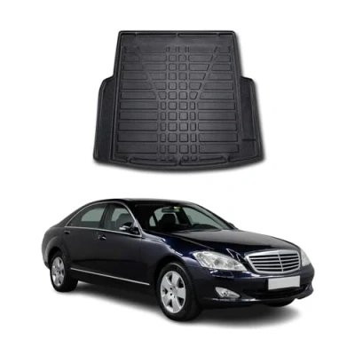 Afbeelding van OMAC Kofferbakmat kofferbakbescherming compatibel met Mercedes S Klasse W221 2007 2013 3D pasvorm hoge randmat mat kofferbak allweather zwart