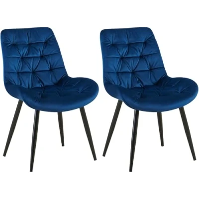 Afbeelding van CLP Rossford Set van 2 eetkamerstoelen klassiek met rugleuning velvet fluweel Fluweel/donkerblauw