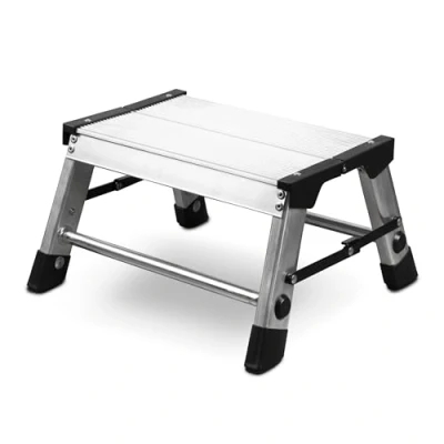 Afbeelding van siwitec Trapladder, 1 trede, aluminium opstapje, lichtgewicht opstapkruk, belastbaar tot 150 kg, opvouwbaar werkplatform voor camping, keuken, badkamer, TÜV gecertificeerd
