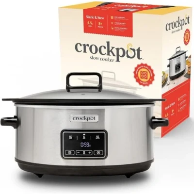 Afbeelding van Crockpot Sizzle &amp; Stew digitale kookplaat, 6,5 l (8 personen), uitneembare kom, geschikt voor inductiekookplaten, vlees en groenten, EU stekker, 2 polig, roestvrij staal [CSC112X]