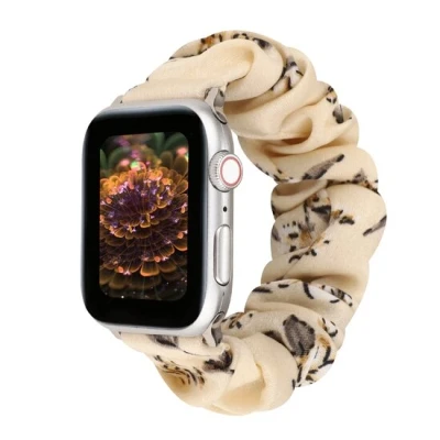 Afbeelding van Apple Watch Elastisch scrunchie nylon bandje Bloemenprint donker Geschikt voor 38mm / 40mm 41mm