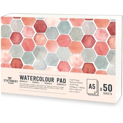 Afbeelding van Stationery Island Aquarel Papier A5 Student Kwaliteit waterverf notitieboek. Koudgeperste notitieboek Met 20 Vellen En Premium 300gsm Dubbel Geweven Aquarelpapier.