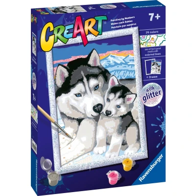 Afbeelding van Ravensburger CreArt Schilderen op Nummer Schattige Huskies