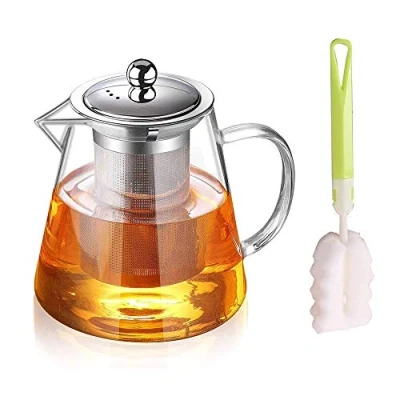 Afbeelding van YISPIRIN glazen theepot, theepot met zeef, theeservies van borosilicaatglas, theezeef, heldere voor losse thee en bloei, vaatwasmachinebestendig 750ML