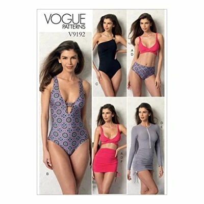 Afbeelding van Vogue Patterns V9192A50 patroon 9192, damestop, badpak, broekje en sprei, maten 34 42, A5 (6 8 10 12 14)