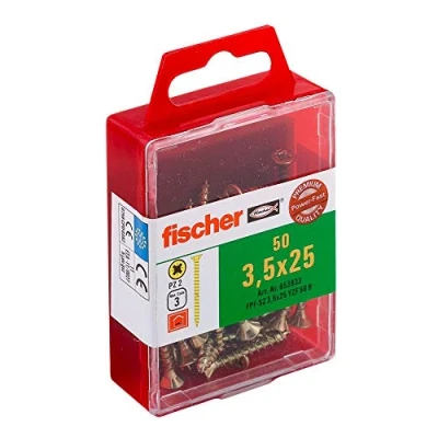 Afbeelding van fischer Power Fast FPF SZ 3,5 x 25 YZF 50 B spaanplaatschroeven met verzonken kop en volledige schroefdraad voor het bevestigen van dunne componenten in houtmaterialen stuks art.nr. 653933