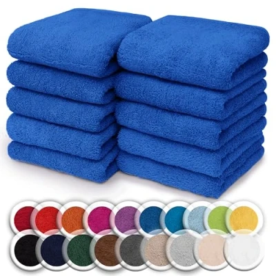 Afbeelding van NatureMark Set van 10 washandjes 100% katoen badstof afmetingen 30 x cm handdoeken in verpakking stuks, kleur: koningsblauw
