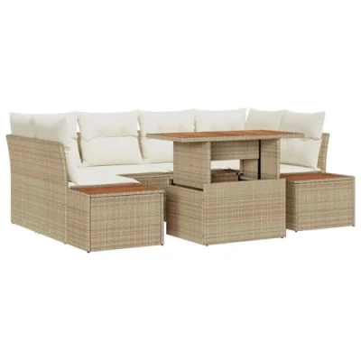 Afbeelding van vidaXL 6 delige tuinset met kussens in beige poly rattan