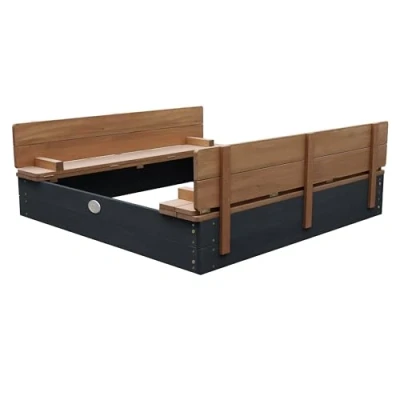 Afbeelding van AXI Ella XL Houten Zandbak in Antraciet/Bruin Met Zitbankjes en Deksel FSC hout 120x120x20cm voor kinderen