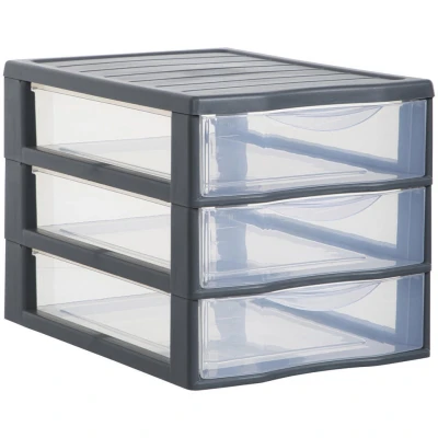 Afbeelding van SUNDIS Orgamix, kunststof ladekast, 3 transparante laden, A4 papierformaat, hoogte 25,5 cm, stapelbaar, ideaal voor kantooropslag, cursussen, documenten, benodigdheden