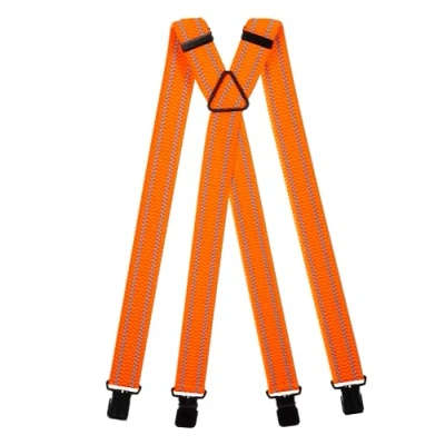 Afbeelding van Olata Hoge Zichtbaarheid Bretels met Reflecterende Strepen 4cm, Zwarte Clips. Oranje (X Vorm)