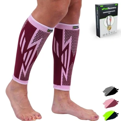 Afbeelding van 2 Kuitbandage voor Damen &amp; Heren Sport Compressie Kuit Sleeves Vermoeide Onderbenen, Achillespees, Blessures Krampen Sokken Hardlopen Ademend Anti slip (Bordeaux, L)