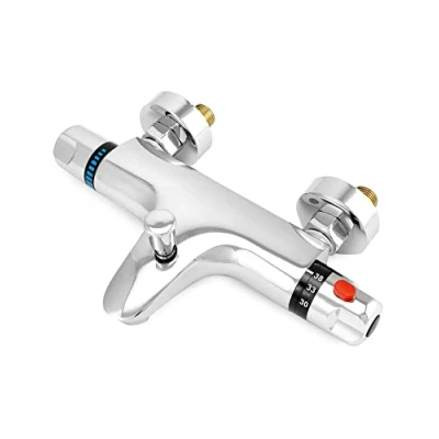 Afbeelding van QWORK Thermostatische Douchekraan, Klep G1/2 &quot;Uitlaat, Links Heet, Rechts Koud, Messing Mengkraan, Constante Temperatuurregeling Voor Badkamer