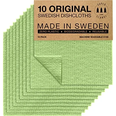 Afbeelding van SUPERSCANDI Gemaakt in Zweden, schoteldoeken, milieuvriendelijk, alternatief voor papieren doeken, appelgroen, 10 stuks herbruikbare vaatdoeken de keuken