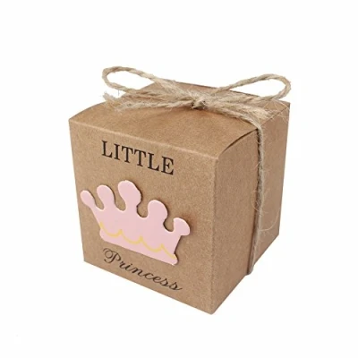 Afbeelding van JZK 50 x kleine prinses kraftpapieren geschenkdoosjes gastgeschenkjes, snoepdozen, geschenktasjes voor meisjes verjaardag feest doop babyshower