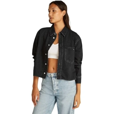 Afbeelding van Calvin Klein Jeans Cropped Denim DAD Overhemdblouse, Dames, Maat: XS, black