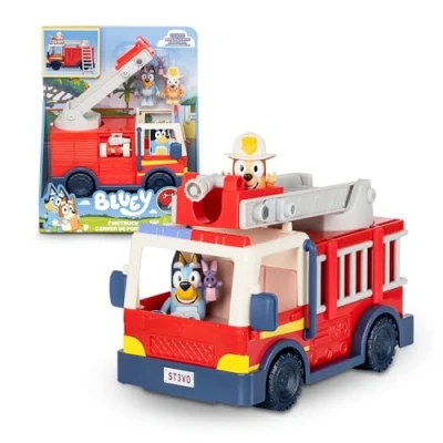 Afbeelding van Bluey Brandweerauto, blauw hondenvoertuig, incl. beweegbare bingo figuur, poppen met slangaccessoires, ladder, vrachtwagen, beroemd (BLY68000)