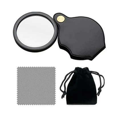 Afbeelding van Zakvergrootglas 15 x met 1 reinigingsdoek en zwarte hoes, opvouwbaar leesvergrootglas, draagbaar vergrootglas, beschermhoes