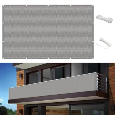 Afbeelding van Ondoorzichtige Balkondoek 85 x 350 cm Uv Bescherming, Weerbestendig Ondoorzichtig Balkonscherm Balkonafdekking Voor Balkon,Tuin,Terras, Lichtgrijze