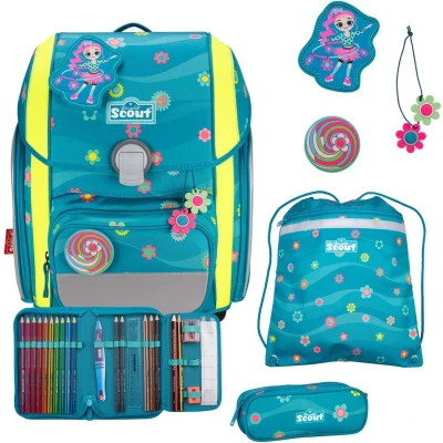 Afbeelding van Scout Schooltas Basic Genius Set 4 delig Little Flowers Petrol