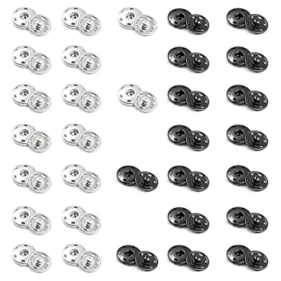 Afbeelding van 32 sets naaibare drukknopen, drukknoppen drukknopen bevestigingsknoppen, zwart, zilver, voor kleding, portemonnee, handtas, doe het zelf benodigdheden (10 mm)