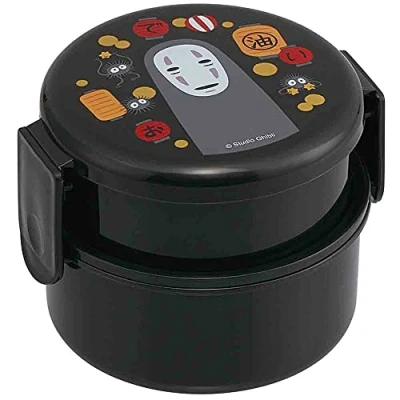 Afbeelding van Spirited Away 2 Tier Ronde Bento Lunch Box met Folk (17oz) Authentiek Japans Ontwerp Magnetron Safe Zwart