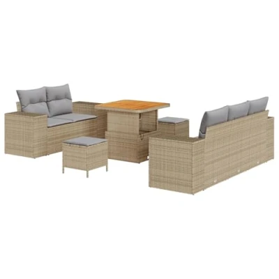 Afbeelding van vidaXL 8 delige Tuin Sofa Set met Kussens Beige Poly Riet Acacia