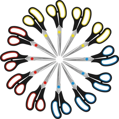 Afbeelding van Belle Vous 12 Pak Geassorteerde Scharen 21 cm Totale Lengte Scherpe Roestvrijstalen Bladen met Zachte Comfort Grip Handvatten Voor Kantoor &amp; Huis Multifunctionele Hobby
