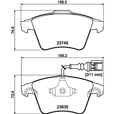 Afbeelding van HELLA 8DB 355 011 621 Remblokkenset Met slijtage waarschuwingscontact VOLKSWAGEN: Touareg I (7LA, 7L6, 7L7) 3.0 V6 TDI, TDI