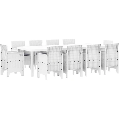 Afbeelding van vidaXL 11 delige tuin eetset met kussens in wit poly rattan