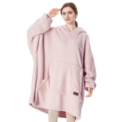 Afbeelding van Catalonia Classy Draagbare Oversized Hoodie Deken, Knusse Sherpa Deken Hoodie, Warme Gooideken Sweatshirt met mouwen voor de winter, Cadeaus mama Vrouwen Mannen Volwassenen Tieners, Roze