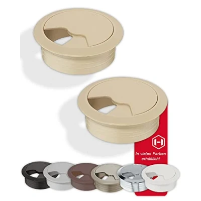 Afbeelding van Kabelinvoer bureau kunststof H1020 rond beige Kabelgeleider om in te drukken Kabeldoos boor Ø 60 mm Kabeluitgang voor kantoormeubels, tafel, stacaravan en meer. 2 stuks