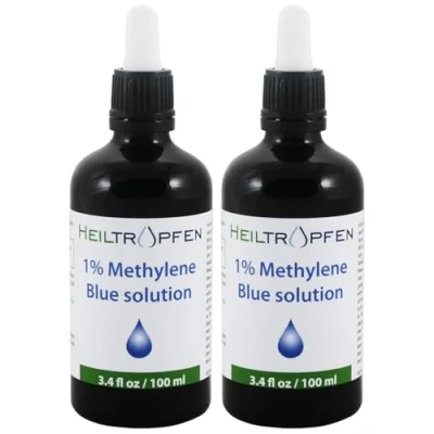 Afbeelding van 2x Methyleenblauw 1% oplossing 3,4 Fl Oz 100 ml Ultrahoge zuiverheid Ingrediënten van USP Pharma kwaliteit Getest door derden Formaldehydevrij Glazen fles Heiltropfen®