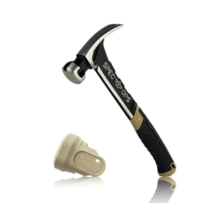 Afbeelding van SPEC Ops M20SF S Gereedschap spijkeren Hammer, 20 oz, Rip Claw, Glad gezicht, Zachte hamer schokabsorberende grip, 3% gedoneerd aan veteranen zwart/bruin