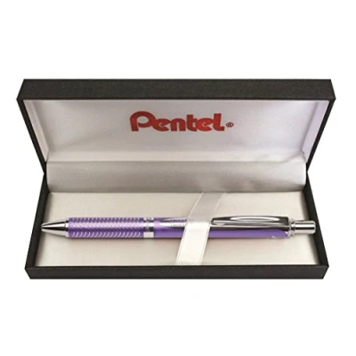 Afbeelding van Pentel BL407V BOX EnerGel Liquid Gel roller, paarse metalen behuizing, in hoogwaardige geschenkdoos, kogeldiameter 0,7 mm = 0,35 lijndikte, schrijfkleur zwart