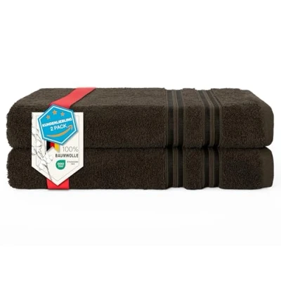 Afbeelding van Hammetex Set van 2 badhanddoeken, 500 g/m², 100% katoen, premium kwaliteit, groot, 70 x 140 cm, zacht, absorberend, sneldrogend, bruin