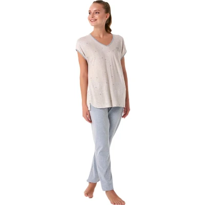 Afbeelding van Feyza Dames Pyjama Set, Korte Mouwen, Blauw M