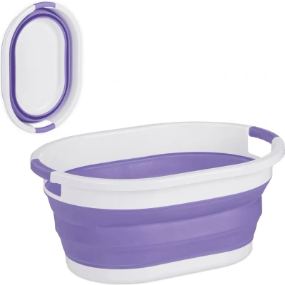 Afbeelding van Relaxdays opvouwbare wasmand 24 liter kunststof wasgoedmand inklapbare heupwasmand Paars
