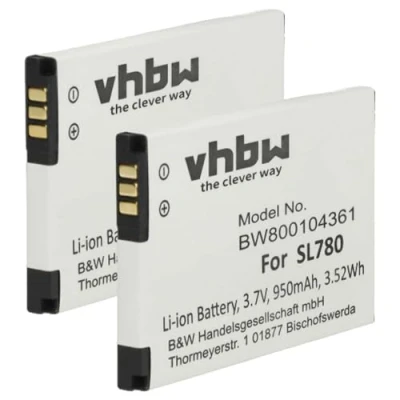 Afbeelding van vhbw 2 x accu compatibel met Siemens Gigaset SL610H Pro, SL780, SL785, SL788, SL78H draadloze vaste telefoon (950 mAh, 3,7 V, Li Ion)