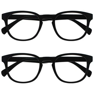 Afbeelding van Opulize Pop 2 Stuks Retro Ronde Glad Mat Zwart Mannen Vrouwen Leesbril Scharnieren Met Veer RR2 1 +1,00