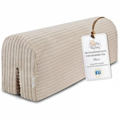 Afbeelding van Bedrandbescherming voor kinderbedden 70 cm bescherming bedframe babybed valbescherming boxspringbed bedrail met hoesrandbescherming kinderbabybedje Beige B