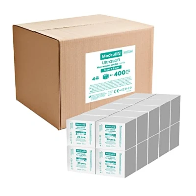 Afbeelding van Medrull 5 x cm compressen steriel niet geweven (800 stuks) 20 dozen UltraSoft 4 laags verpakt 2 stuks papieren zakken (40